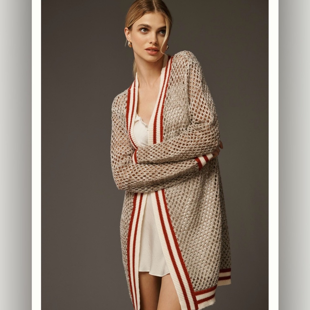 By Anthropologie Metallic Varsity Cardigan Sweater - one size